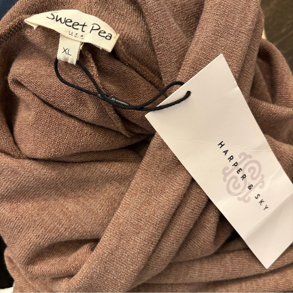 New Sweet Pea Women's Cowl Neck Sweater Poncho Tan Brown Made in USA​​ - Picture 4 of 5
